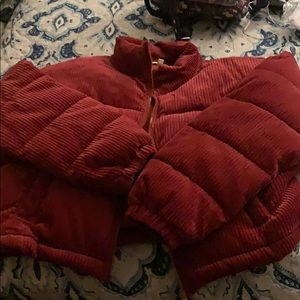 Dark red puffer corduroy jacket
